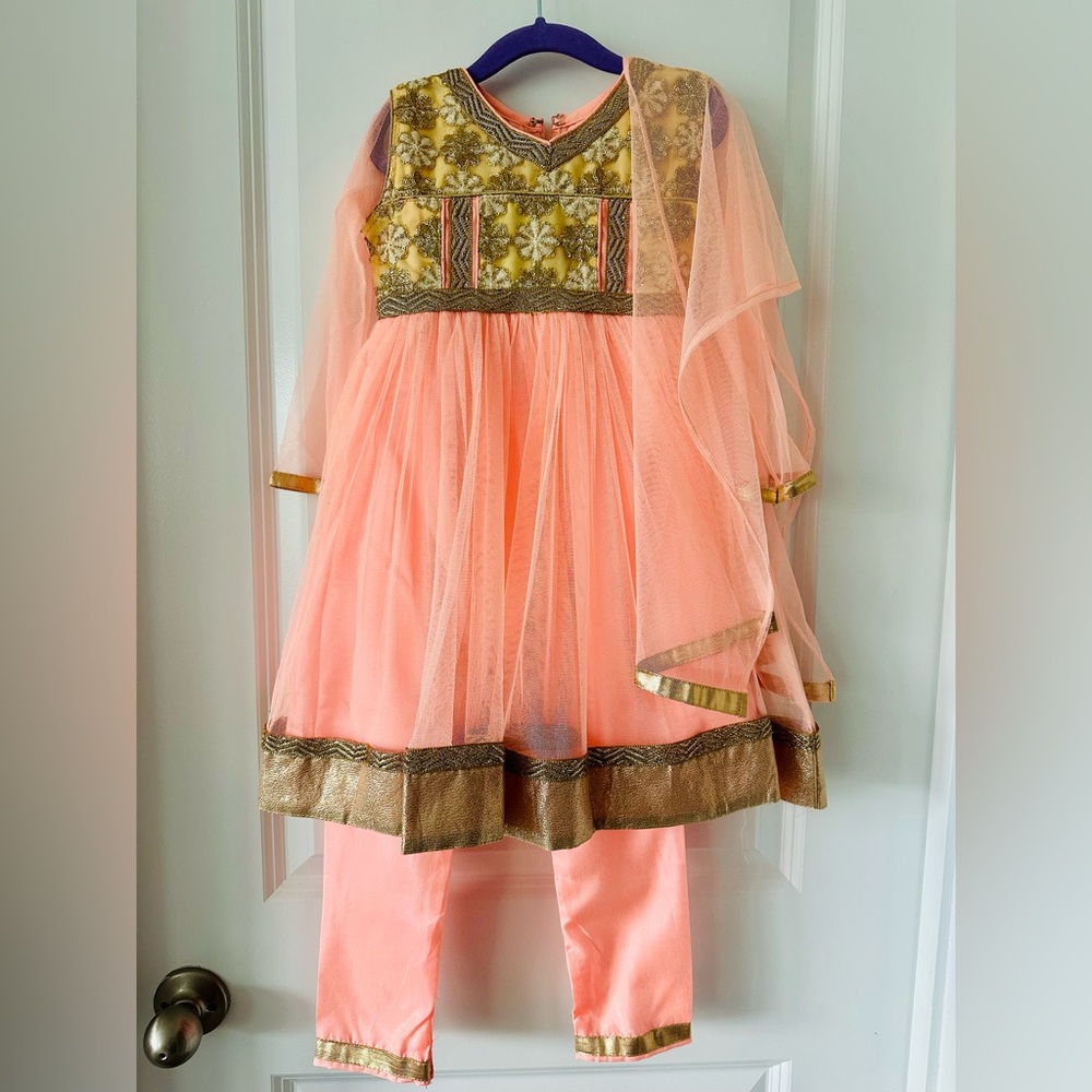 Peach and Gold Kids Dress